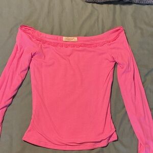 Vibrant Pink Off-Shoulder Long Sleeve Top